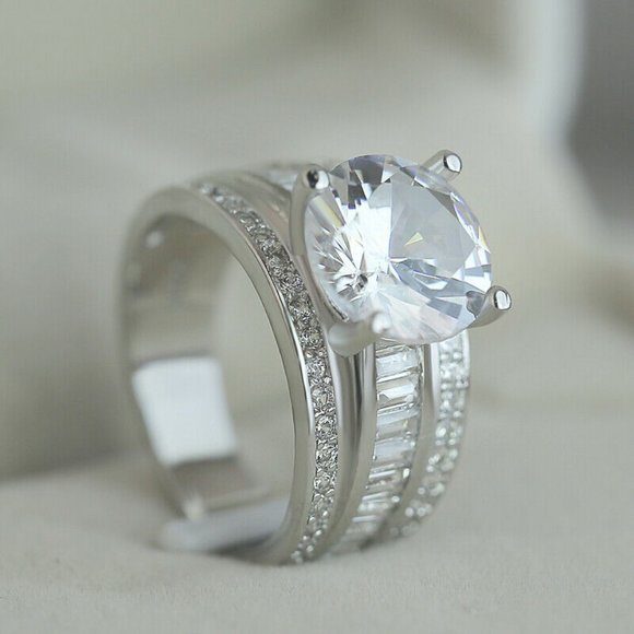 Luxury 925 Silver Wedding Engagement Sapphire Ring - Picture 3 of 6